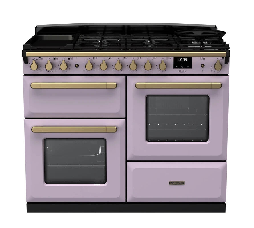 Rangemaster Estel Deluxe 110cm Dual Fuel Range Cooker - Heather & Brass | ESDLO110DFPHTH/AB1
