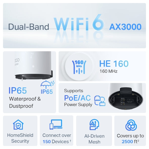 Deco AX3000 Outdoor / Indoor Whole Home Mesh WiFi 6 Unit | DECOX50OUTDOOR