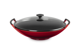 Le Creuset 36cm Cast Iron Wok & Glass Lid - Cerise | 25304360600460