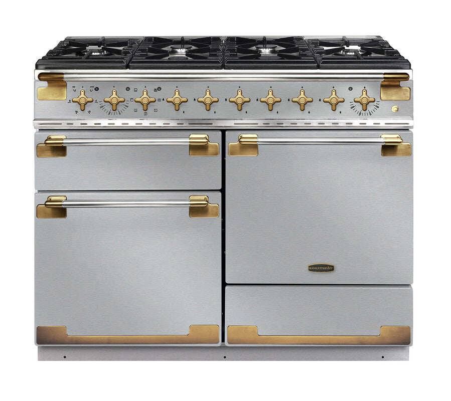 Rangemaster Elise Luxe 110cm Dual Fuel Range Cooker - Stainless Steel & Brass | ELS110DFFSS/AB