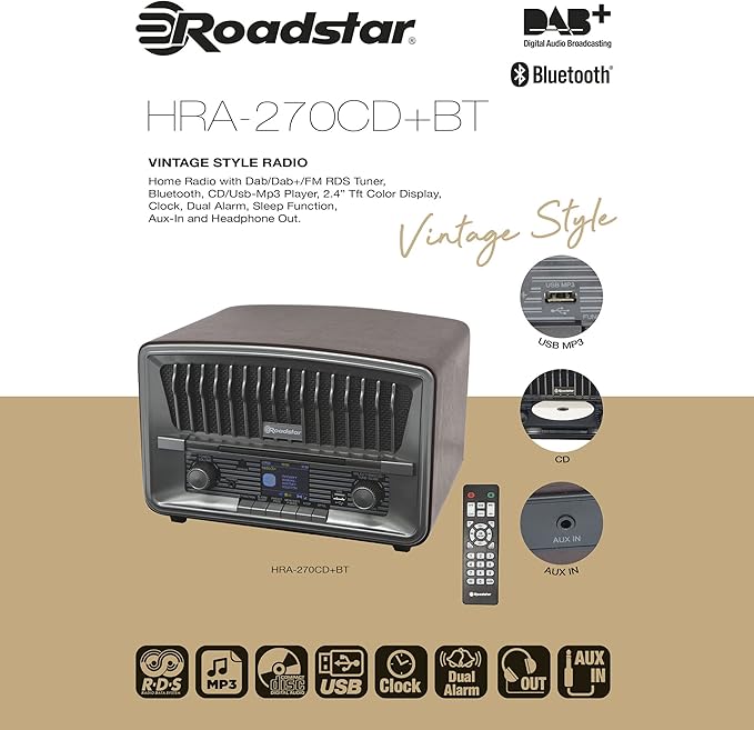 Roadstar HRA-270CD+BT Portable CD Radio Vintage HRA-270CDBT