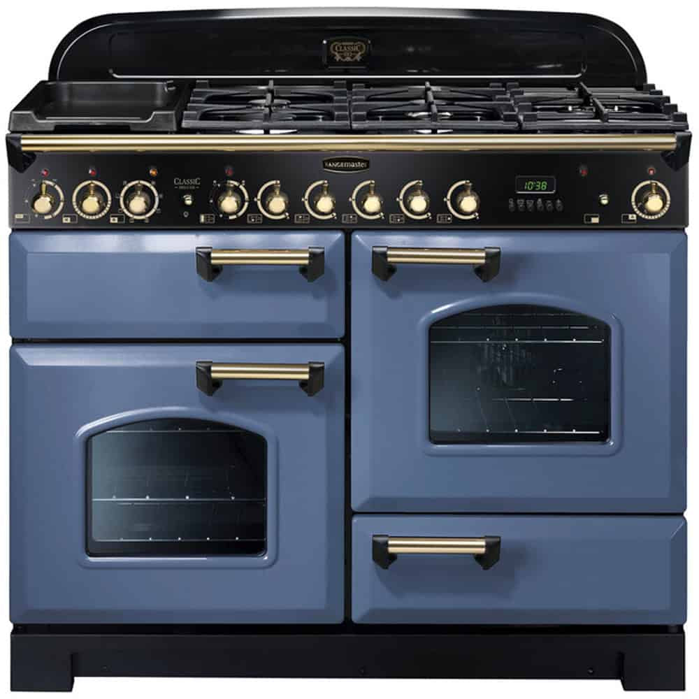 Rangemaster Classic Deluxe 110cm Dual Fuel - Stone Blue & Brass | CDL110DFFSB/B