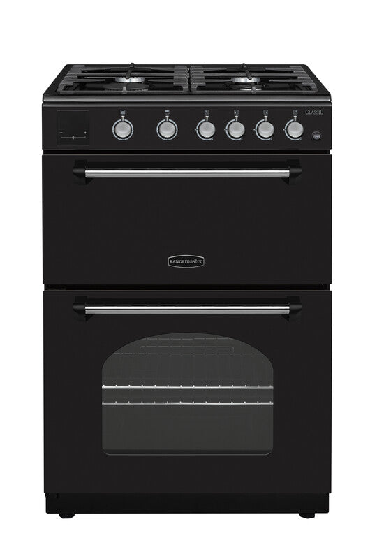 Rangemaster Classic 60cm All Gas  - Black & Chrome | CLA60NGFBL/C