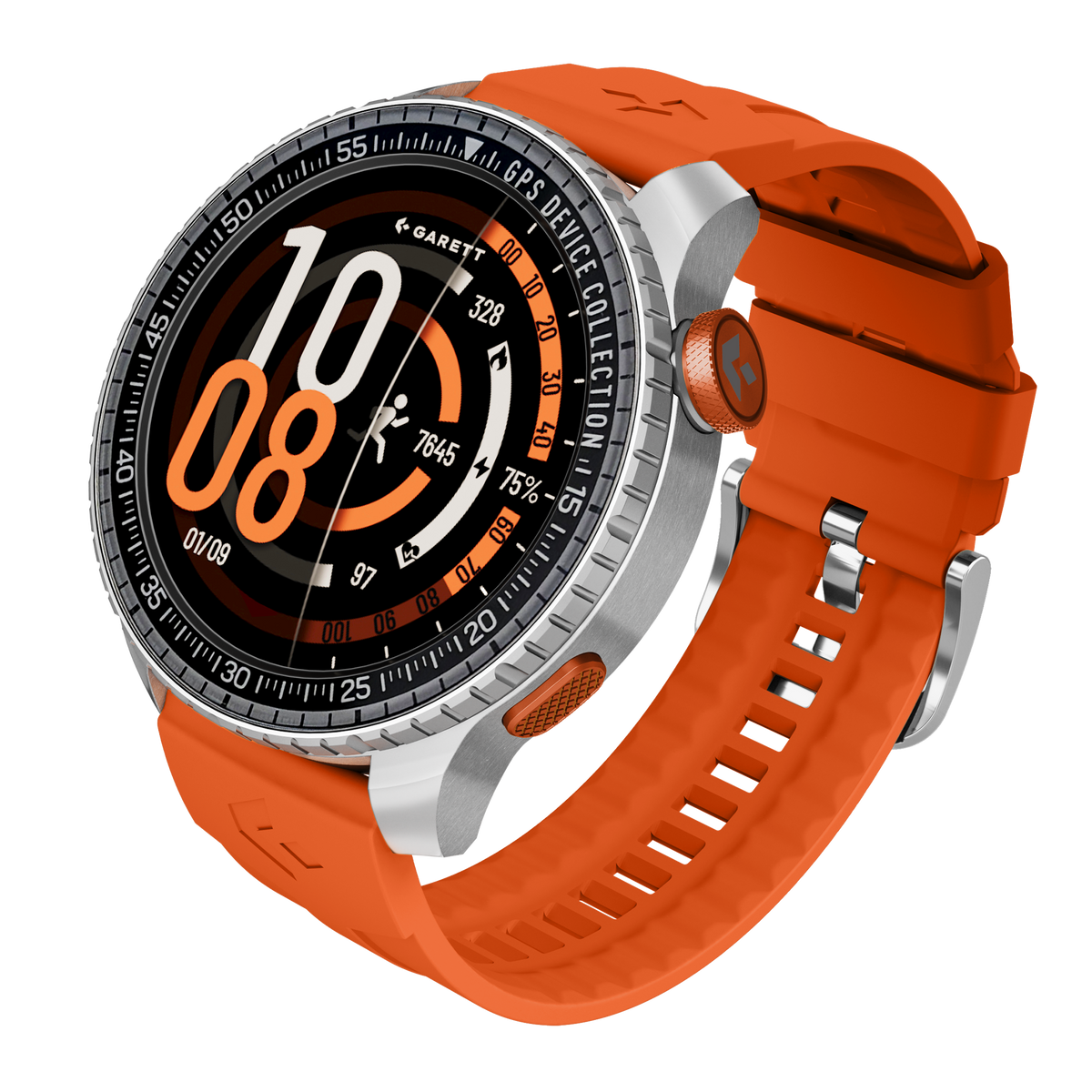 Garett Smartwatch Compass GPS - Orange & Silver | COMPASS GPS SILVER S