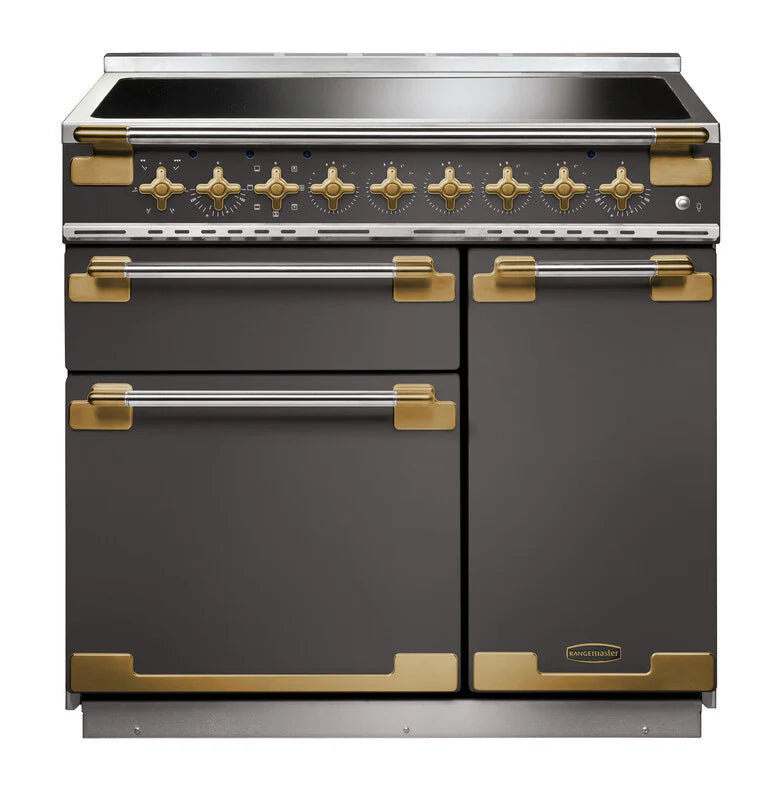 Rangemaster Elise Luxe 90cm Induction Range Cooker - Slate & Brass | ELS90EISL/AB