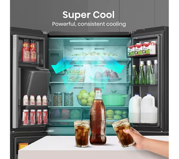 Hisense PureFlat American-Style Smart Fridge Freezer - Black S/Steel | Non-Plumbed | RQ760N4SBFE