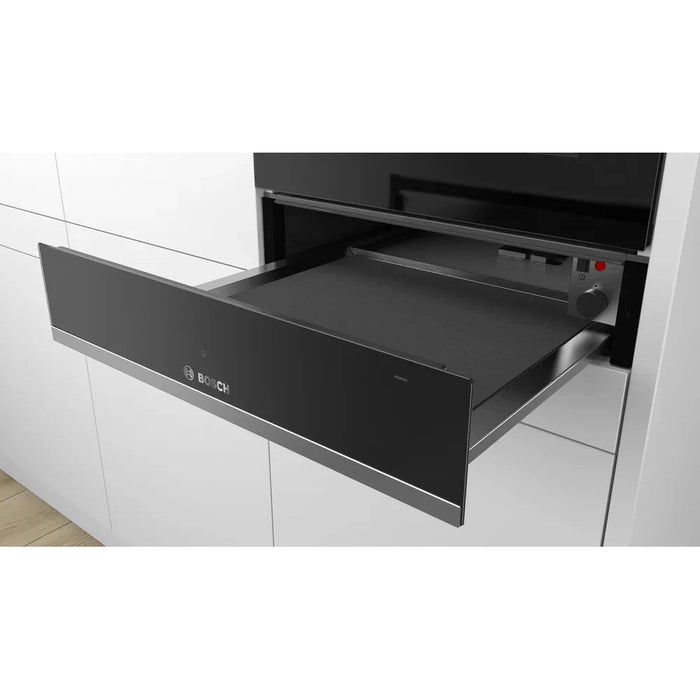 Bosch Series 6 14cm Warming Drawer Black with Steel Trim BIC510NS0B