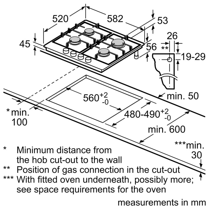 Bosch Series 4 60cm Gas Hob Brushed Steel PGP6B5B90