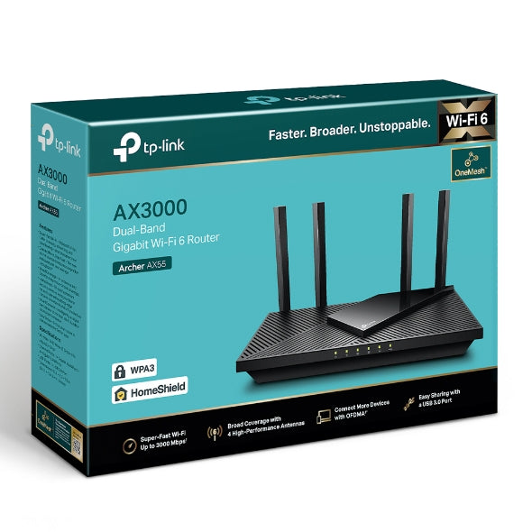 TP Link AX3000 Dual Band Gigabit Wi-Fi 6 Router | ARCHERAX55