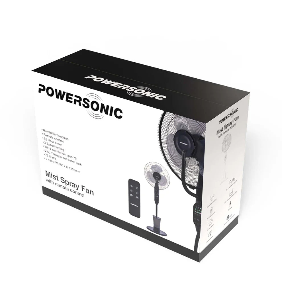 Powersonic Pedestal Oscillating Misting Fan - Black | PWRHT505