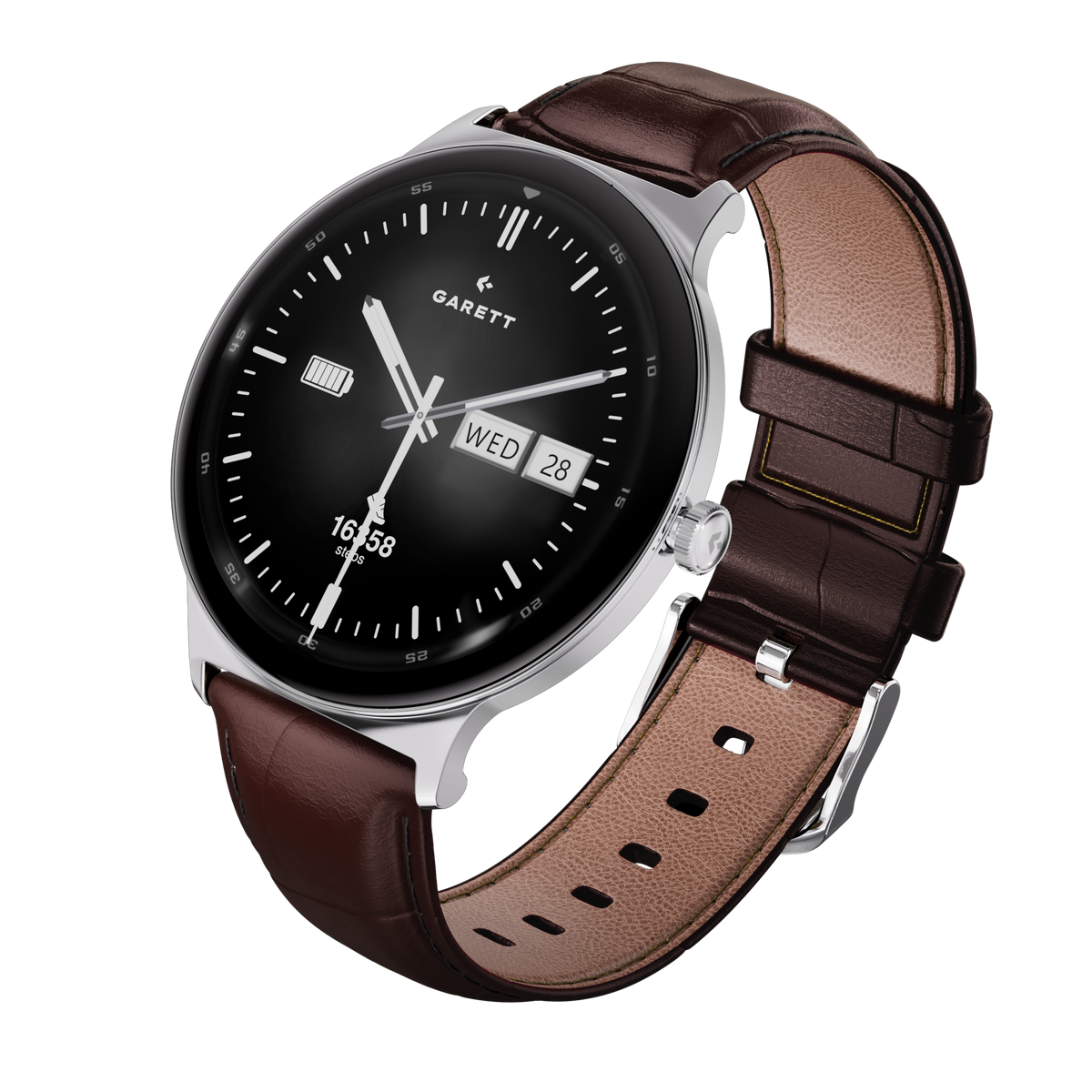 Garett Smartwatch Quantum - Silver & Brown | QUANTUM SILVER STEEL