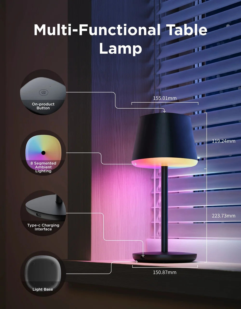 Govee Classic Cordless Smart Table Lamp - Black | R1741B11