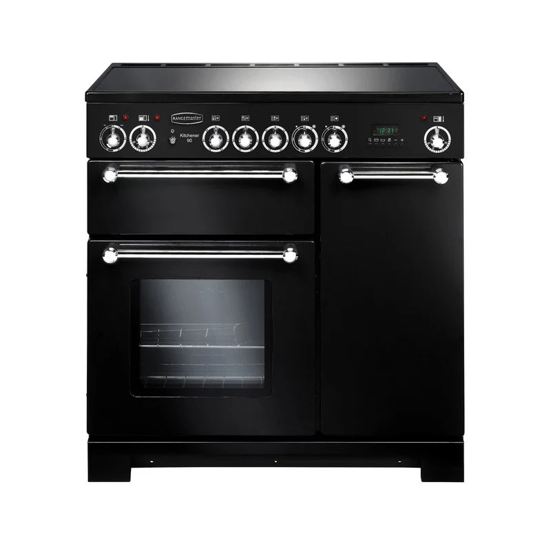 Rangemaster Kitchener 90cm Ceramic Range Cooker - Black & Chrome | KCH90ECBL/C
