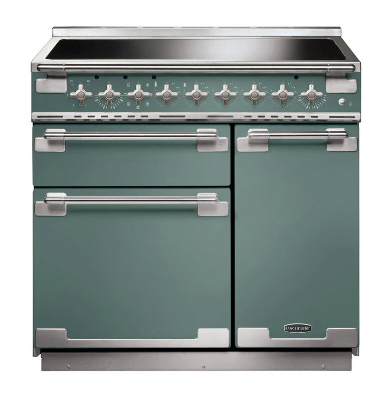 Rangemaster Elise 90cm Induction Range Cooker - Mineral Green & Brushed Nickel | ELS90EIMG/