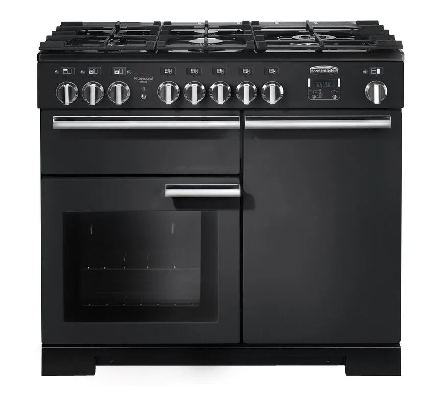 Rangemaster Professional Deluxe 100cm Dual Fuel Range Cooker - Charcoal Black & Chrome | PDL100DFFCB/C