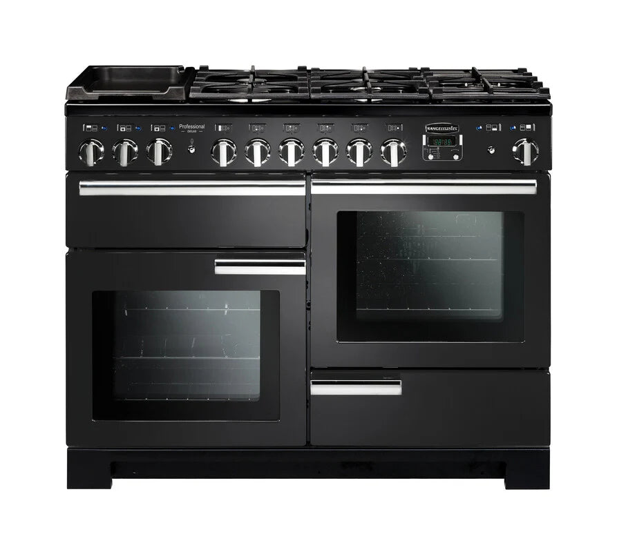 Rangemaster Professional Deluxe 110cm Dual Fuel Range Cooker - Charcoal Black & Chrome | PDL110DFFCB/C