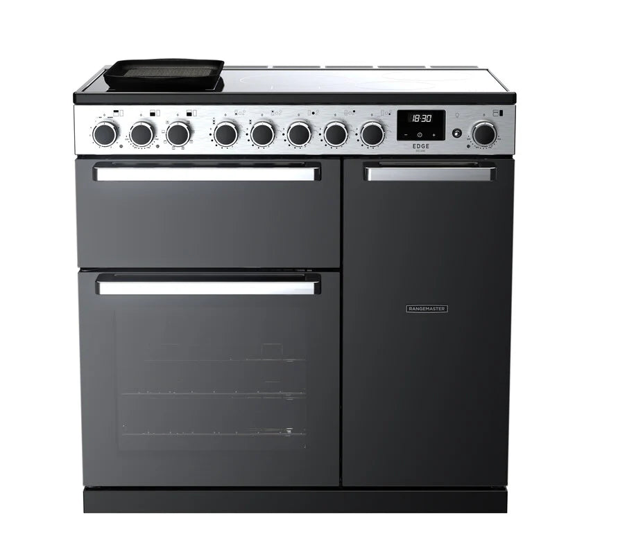 Rangemaster Edge 90cm Induction Range Cooker - Glossy Black & Chrome | EDDL90EIGBLK/CM1