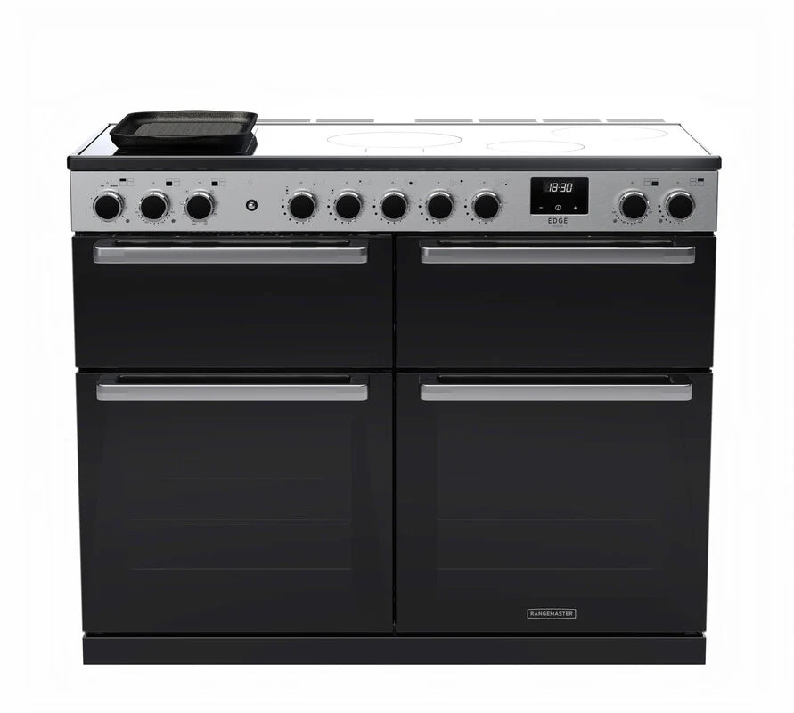 Rangemaster Edge 110cm Induction Range Cooker (Slow Cook) - Glossy Black & Chrome | EDDLB110EIGBLK/CM1