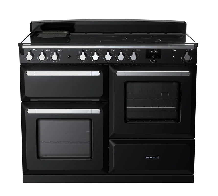 Rangemaster Estel 110cm Induction Range Cooker - Glossy Black & Chrome | ESDLO110EIPGBL/CM1