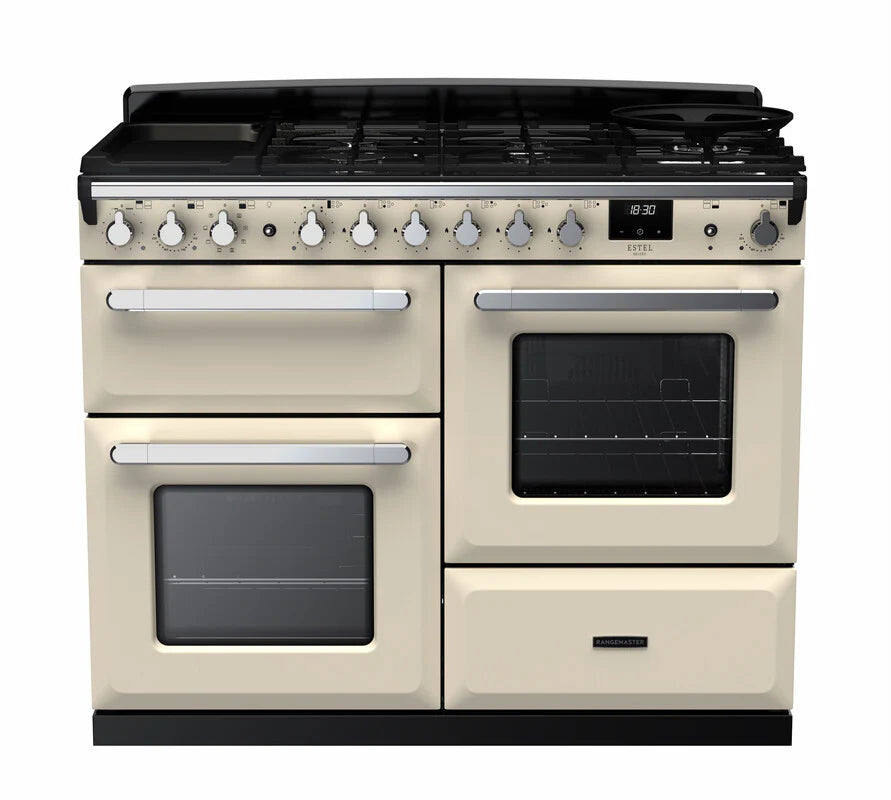 Rangemaster Estel 110cm Dual Fuel Range Cooker - Pale Cream & Chrome | ESDLO110DFPPCR/CM1