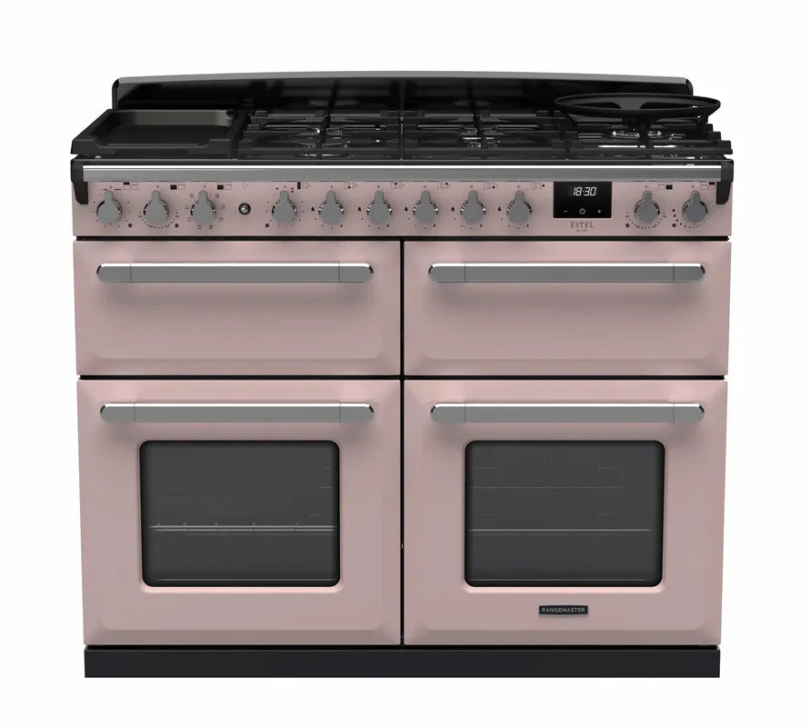 Rangemaster Estel Deluxe 110cm Dual Fuel Range Cooker (Slow Cook) - Pale Pink & Chrome | ESDLB110DFPPPK/CM1