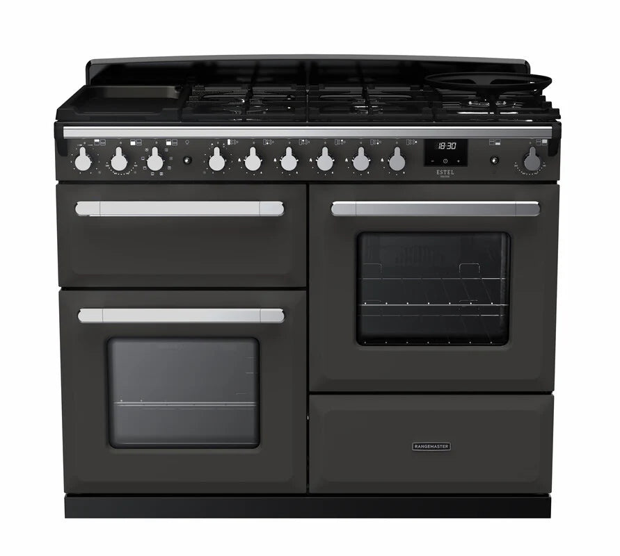 Rangemaster Estel 110cm Dual Fuel Range Cooker - Slate & Chrome | ESDLO110DFPSLT/CM1