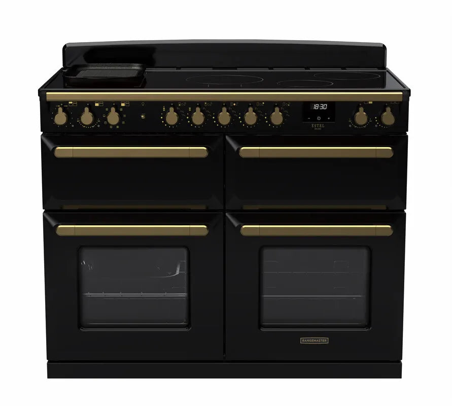 Rangemaster Estel 110cm Induction Range Cooker (Slow Cook) - Glossy Black & Brass | ESDLB110EIPGBL/AB1