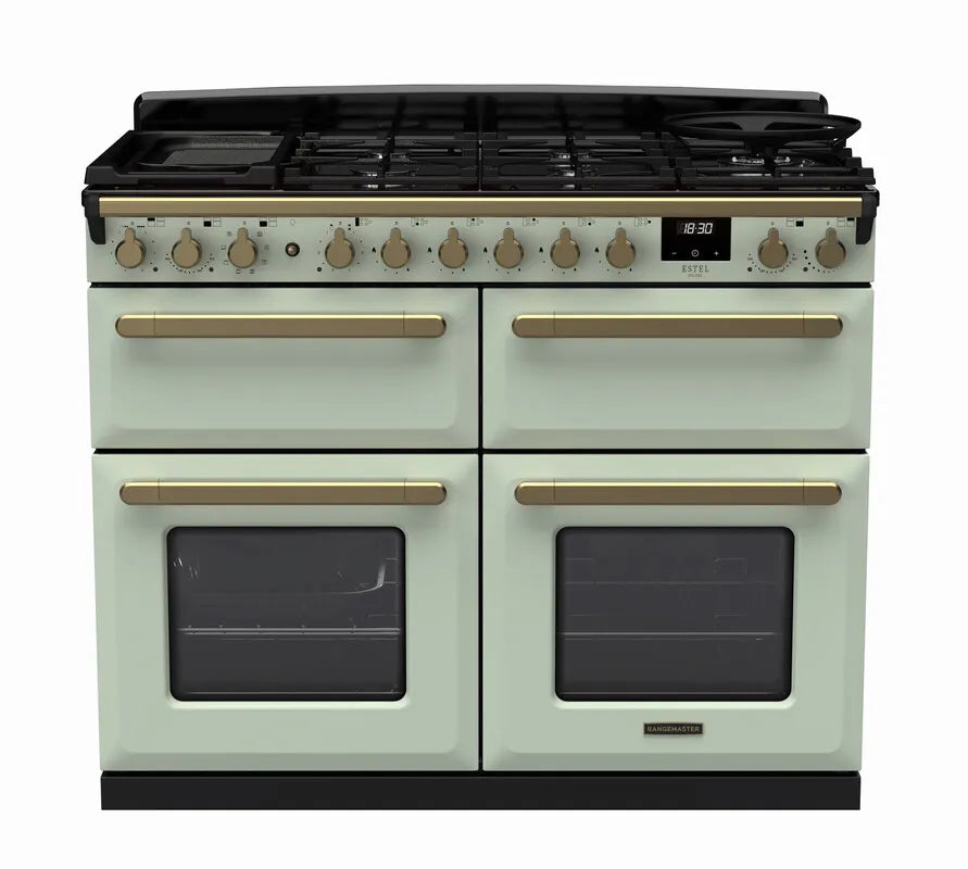 Rangemaster Estel 110cm Induction Range Cooker (Slow Cook) - Mint Green & Brass | ESDLB110EIPMNT/AB1