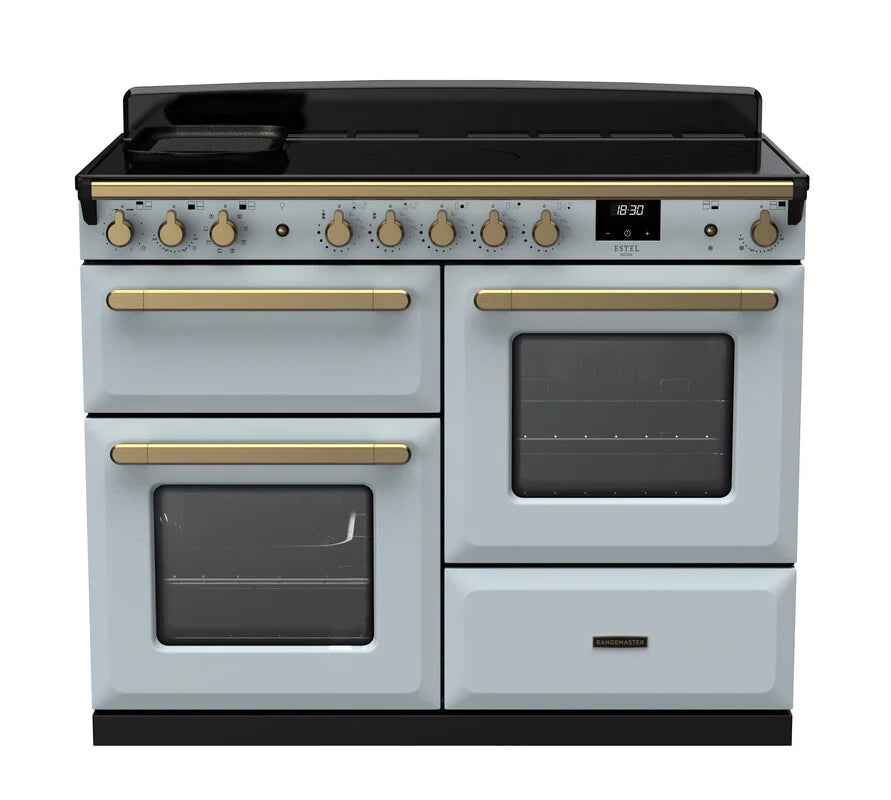 Rangemaster Estel 110cm Induction Range Cooker - Misty Blue & Brass | ESDLO110EIPMSB/AB1