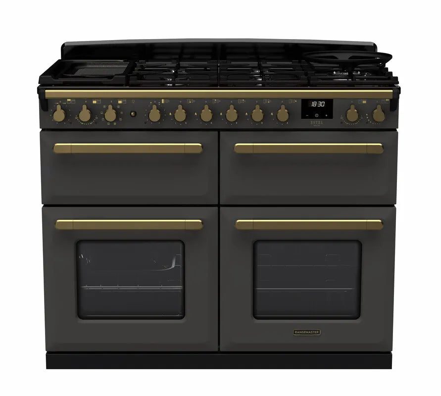 Rangemaster Estel Deluxe 110cm Dual Fuel Range Cooker (Slow Cook) - Slate & Brass | ESDLB110DFPSLT/AB1