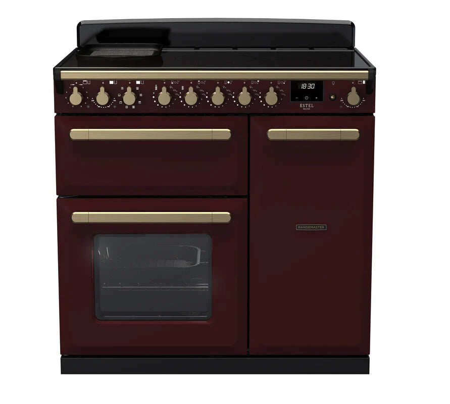 Rangemaster Estel 90cm Induction Range Cooker - Bordeaux & Brass | ESDL90EIPBOR/AB1