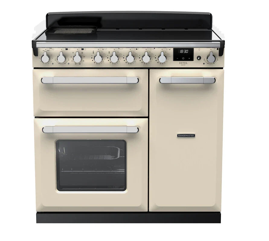 Rangemaster Estel 90cm Induction Range Cooker - Pale Cream & Chrome | ESDL90EIPPCR/CM1