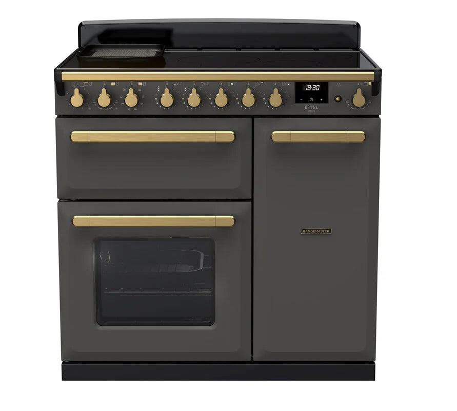 Rangemaster Estel 90cm Induction Range Cooker - Slate & Brass | ESDL90EIPSLT/AB1