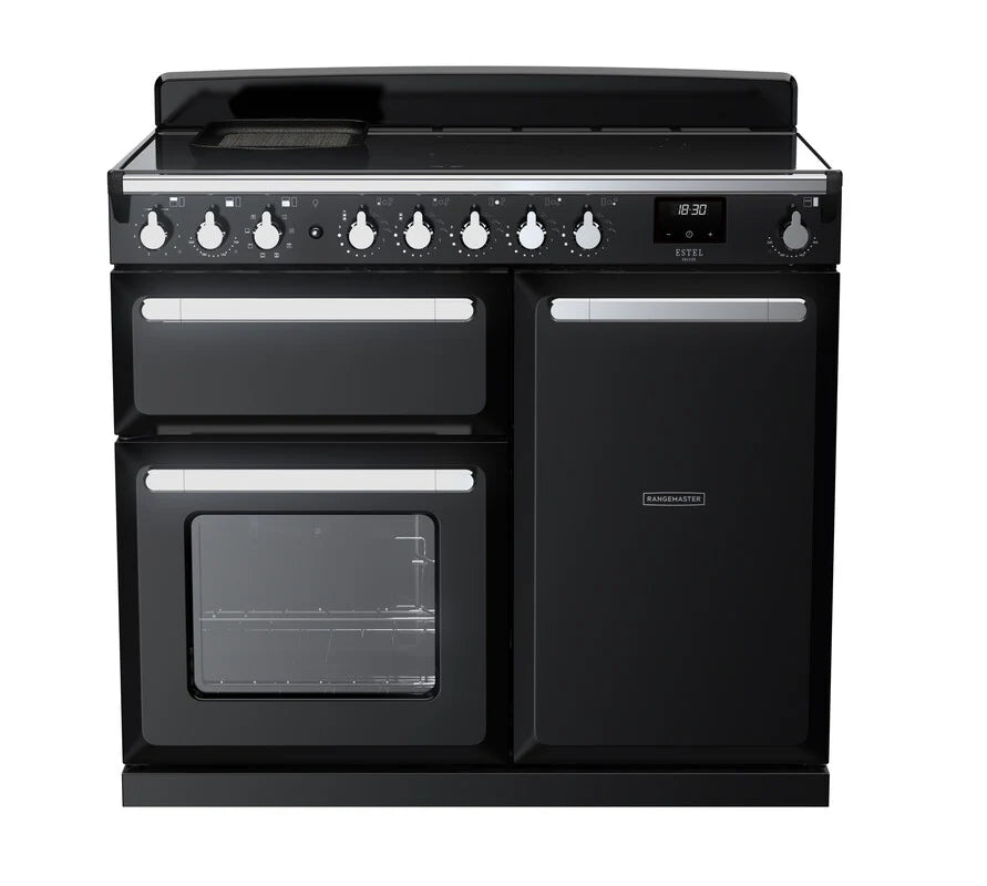 Rangemaster Estel 100cm Induction Range Cooker - Glossy Black & Chrome | ESDL100EIPGBL/CM1