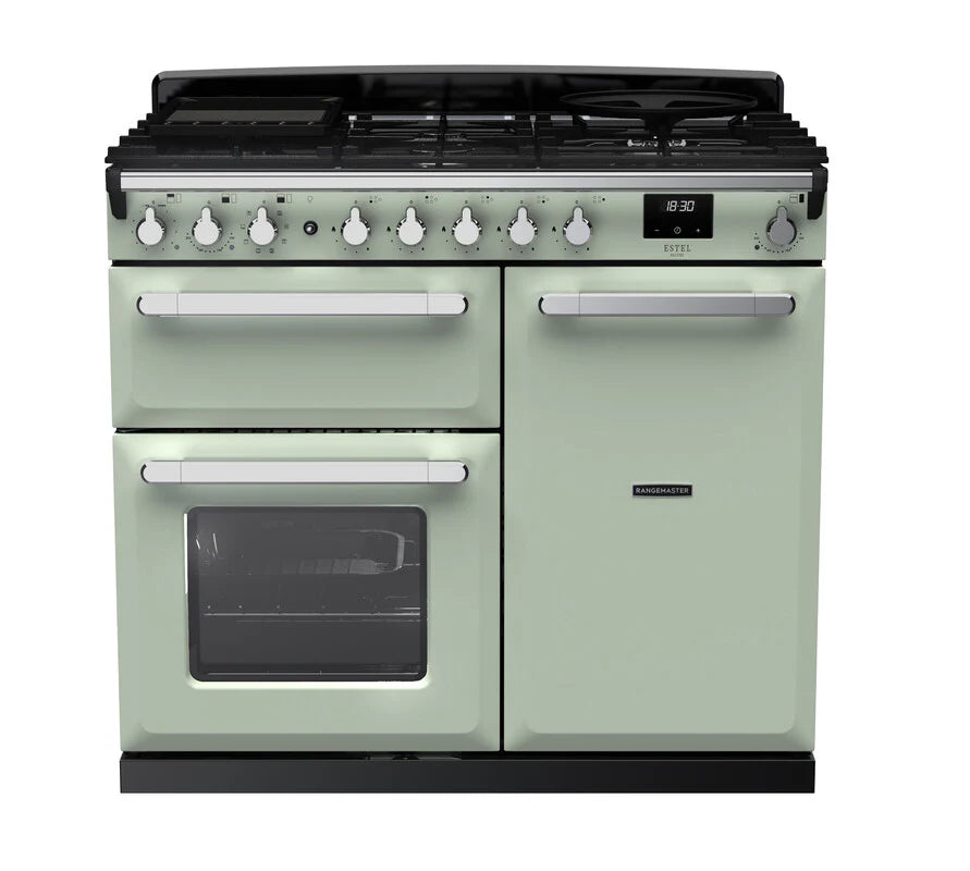 Rangemaster Estel Deluxe 100cm Dual Fuel Range Cooker - Mint Green & Chrome | ESDL100DFPMNT/CM1