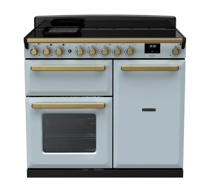 Rangemaster Estel 100cm Induction Range Cooker - Misty Blue & Brass | ESDL100EIPMSB/AB1