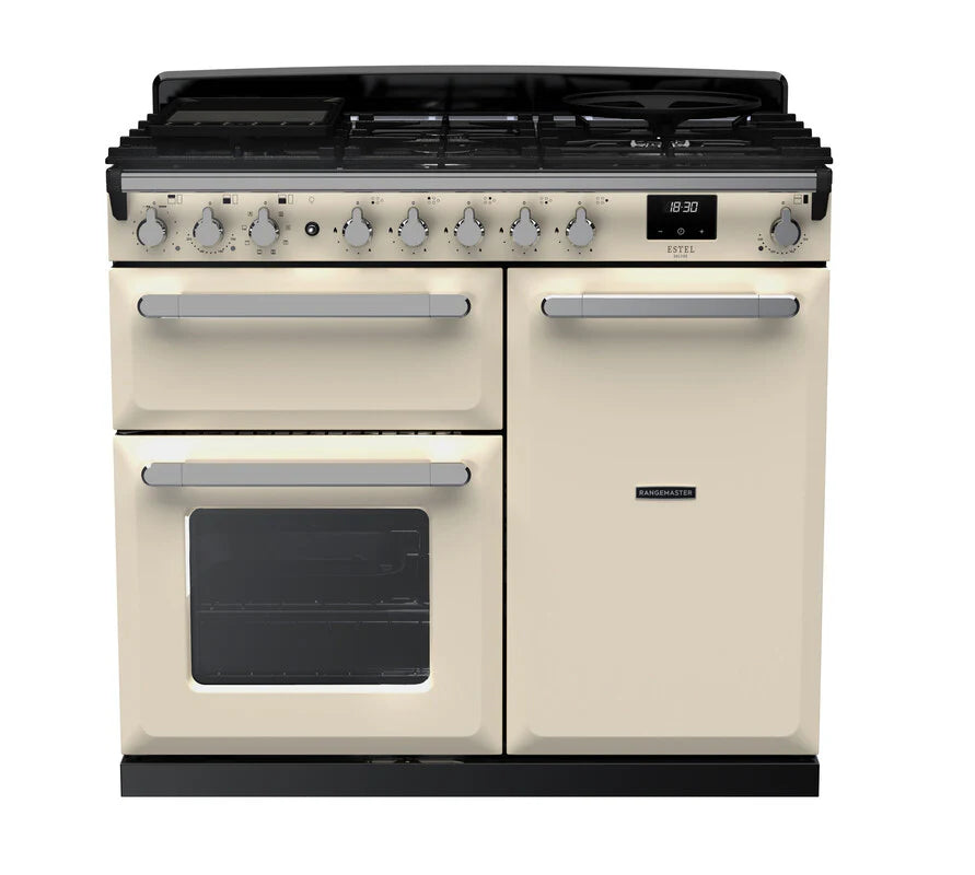 Rangemaster Estel Deluxe 100cm Dual Fuel Range Cooker - Pale Cream & Chrome | ESDL100DFPPCR/CM1