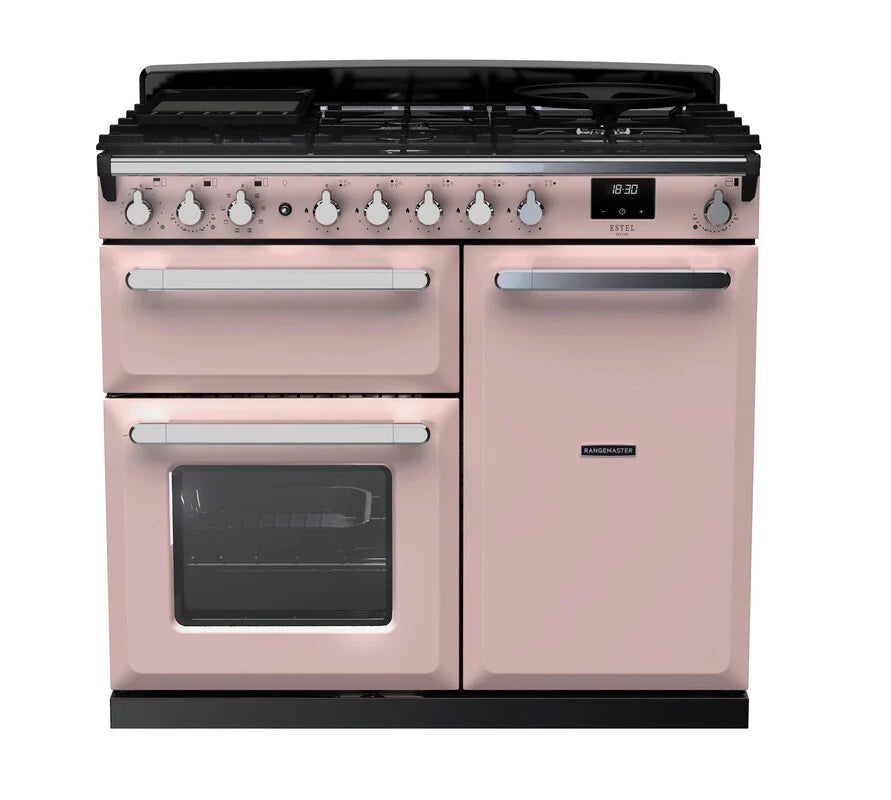 Rangemaster Estel Deluxe 100cm Dual Fuel Range Cooker - Pale Pink & Chrome | ESDL100DFPPPK/CM1