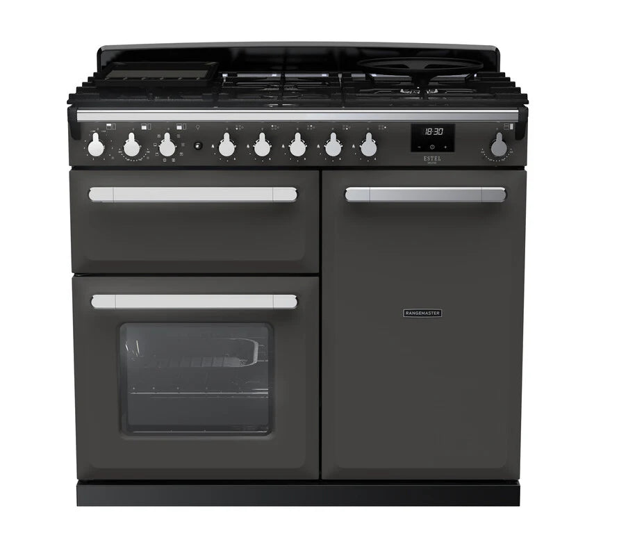 Rangemaster Estel Deluxe 100cm Dual Fuel Range Cooker - Slate & Chrome | ESDL100DFPSLT/CM1