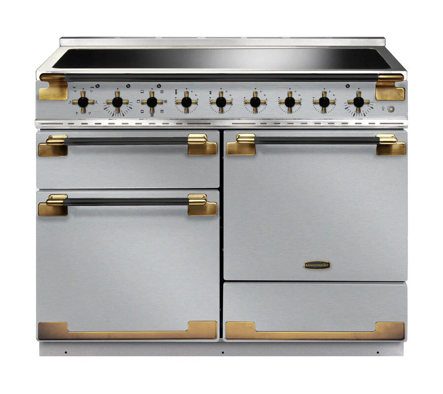 Rangemaster Elise Luxe 110cm Induction Range Cooker Black Edition - Stainless Steel & Brass | ELS110EISS/BE