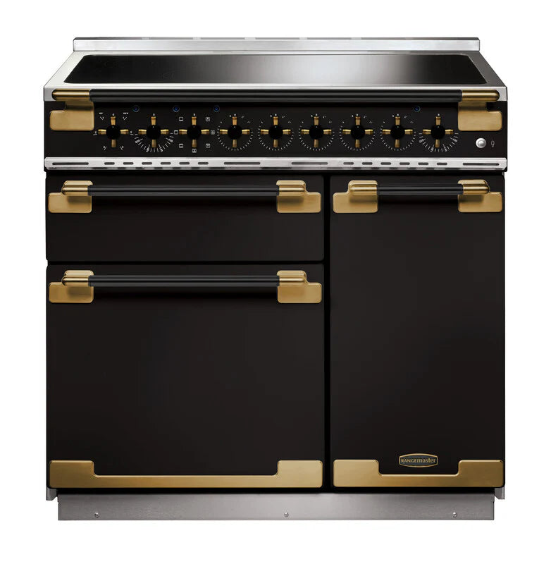 Rangemaster Elise Luxe 90cm Induction Range Cooker Black Edition - Black & Brass | ELS90EIGB/BE