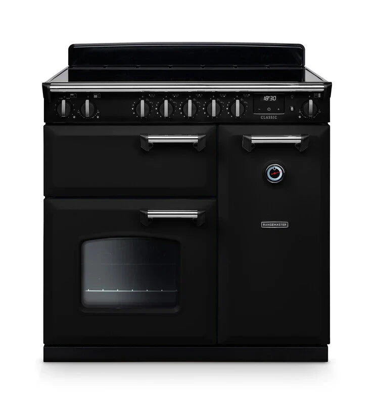 Rangemaster Classic 90cm Induction Range Cooker - Glossy Black & Chrome | CL90EIPGBL/CM1