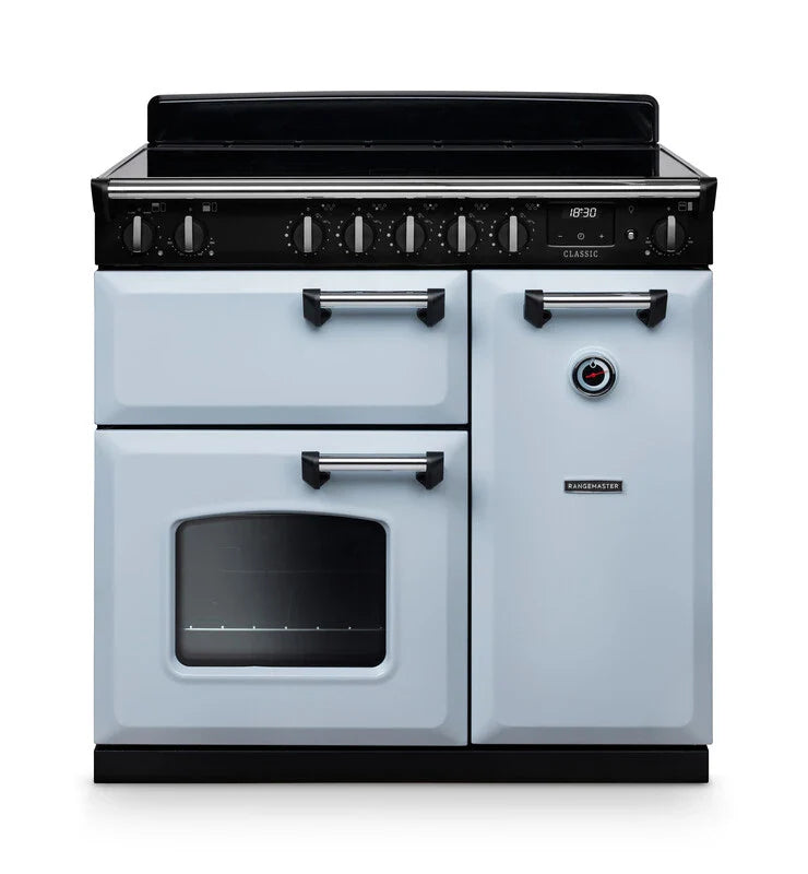 Rangemaster Classic 90cm Induction Range Cooker - Misty Blue & Chrome | CL90EIPMSB/CM1