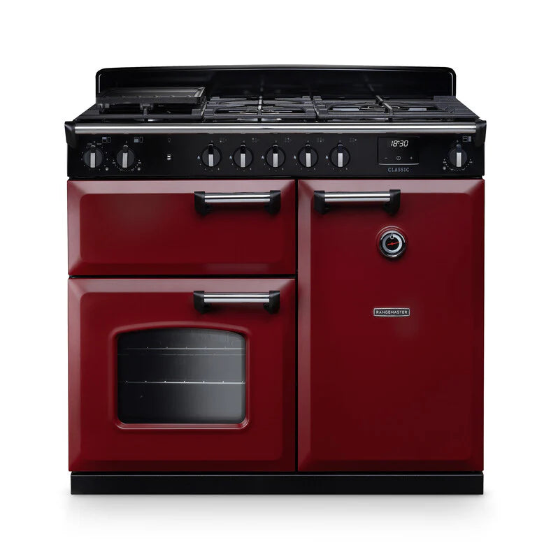 Rangemaster Classic 100cm Dual Fuel Range Cooker - Bordeaux & Chrome | CL100DFPBOR/CM1