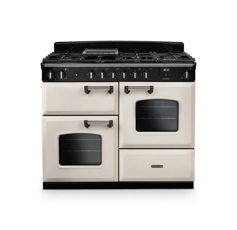 Rangemaster Classic 110cm Dual Fuel Range Cooker - Pale Cream & Chrome | CLO110DFPPCR/CM1