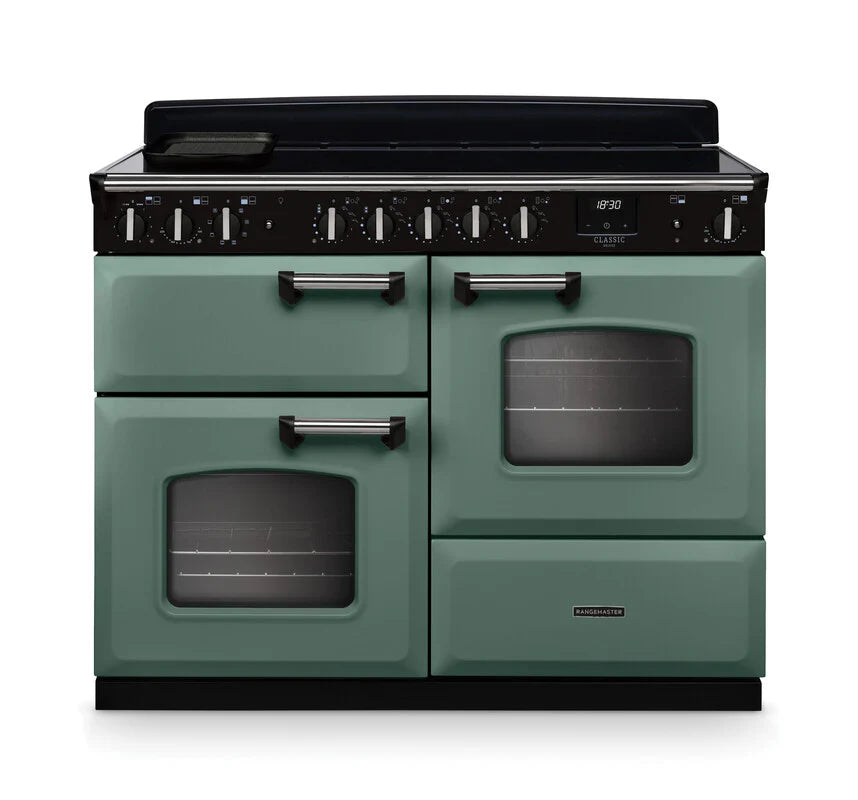 Rangemaster Clasic Deluxe 110cm Induction Range Cooker - Mineral Green & Chrome | CLDLO110EIPMGR/CM1