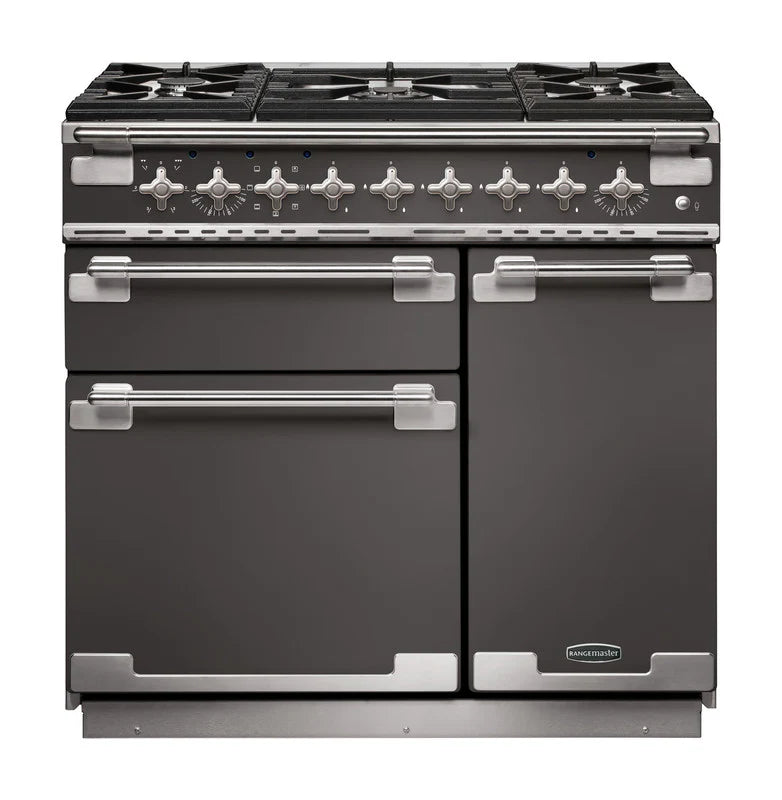 Rangemaster Elise 90cm Dual Fuel Range Cooker - Slate & Brushed Nickel | ELS90DFFSL/
