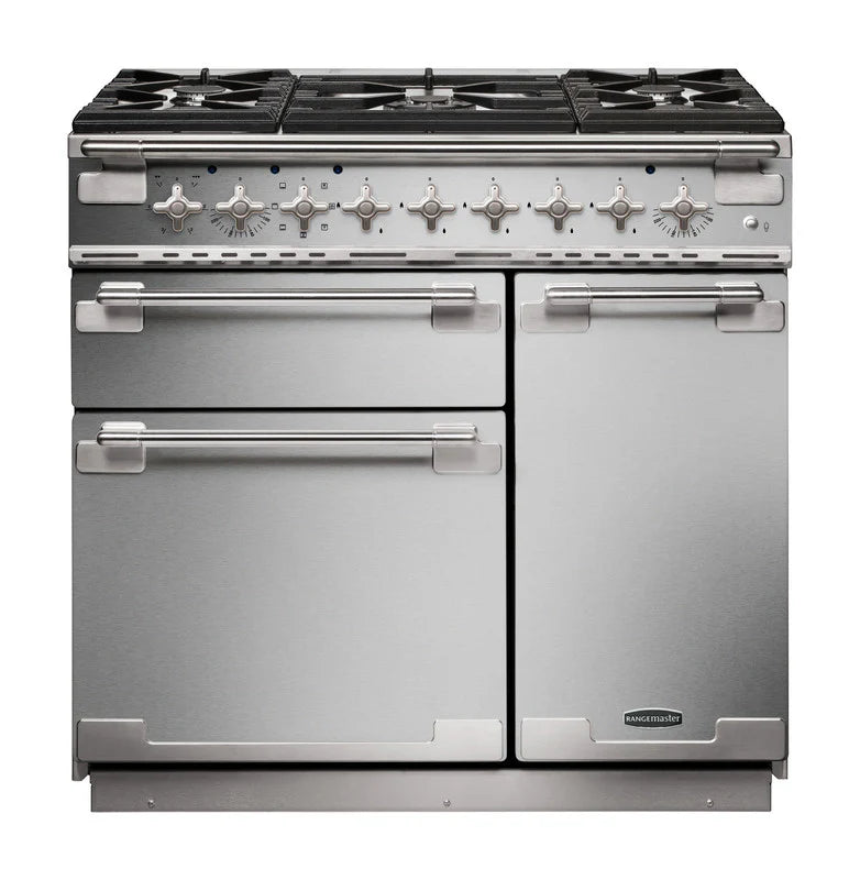 Rangemaster Elise 90cm Dual Fuel Range Cooker - Stainless Steel & Brushed Nickel | ELS90DFFSS/