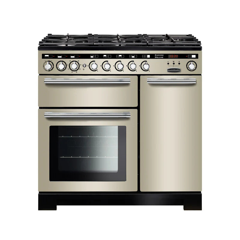 Rangemaster Encore 90cm Dual Fuel Range Cooker - Ivory & Chrome | EDL90DFFIV/C