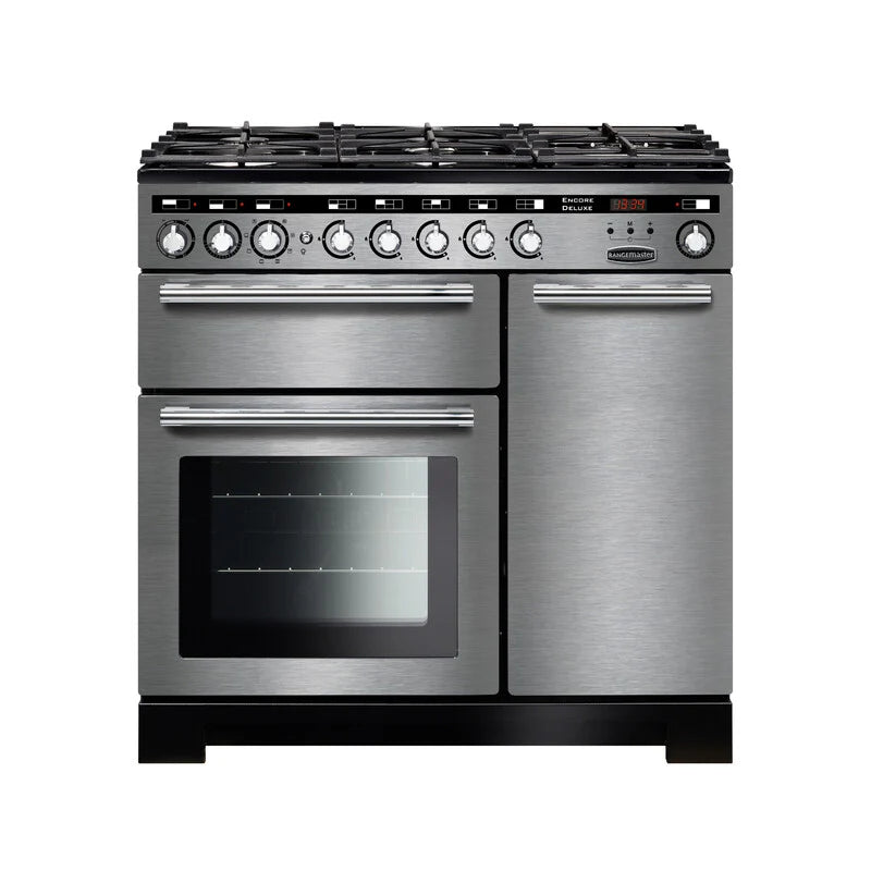 Rangemaster Encore 90cm Dual Fuel Range Cooker - Stainless Steel & Chrome | EDL90DFFSS/C